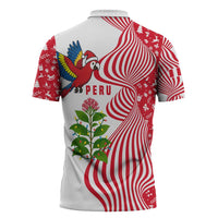 Peru Christmas Zipper Polo Shirt with Santa Macaw Cantuta Flower Red Swirl Pattern and Festive Design - Wonder Print Shop