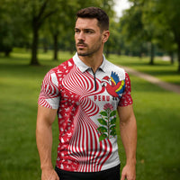 Peru Christmas Zipper Polo Shirt with Santa Macaw Cantuta Flower Red Swirl Pattern and Festive Design - Wonder Print Shop