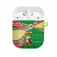 Ethiopia Christmas AirPods Case with Santa Riding Lion Ethiopian Flag Colors and Tribal Pattern Design - Wonder Print Shop