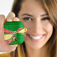 Ethiopia Christmas AirPods Case with Santa Riding Lion Ethiopian Flag Colors and Tribal Pattern Design - Wonder Print Shop