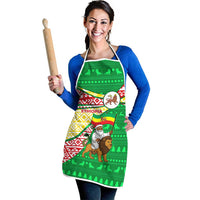 Ethiopia Christmas Apron with Santa Riding Lion Ethiopian Flag Colors and Tribal Pattern Design - Wonder Print Shop