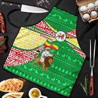 Ethiopia Christmas Apron with Santa Riding Lion Ethiopian Flag Colors and Tribal Pattern Design - Wonder Print Shop