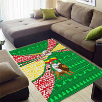 Ethiopia Christmas Area Rug with Santa Riding Lion Ethiopian Flag Colors and Tribal Pattern Design - Wonder Print Shop
