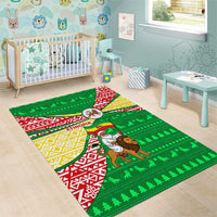 Ethiopia Christmas Area Rug with Santa Riding Lion Ethiopian Flag Colors and Tribal Pattern Design - Wonder Print Shop