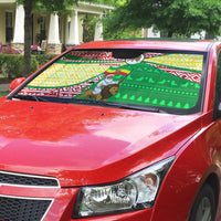 Ethiopia Christmas Auto Sun Shade with Santa Riding Lion Ethiopian Flag Colors and Tribal Pattern Design - Wonder Print Shop
