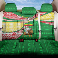 Ethiopia Christmas Back Car Seat Cover with Santa Riding Lion Ethiopian Flag Colors and Tribal Pattern Design - Wonder Print Shop