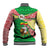 Ethiopia Christmas Baseball Jacket with Santa Riding Lion Ethiopian Flag Colors and Tribal Pattern Design - Wonder Print Shop