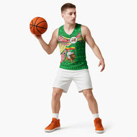 Ethiopia Christmas Basketball Jersey with Santa Riding Lion Ethiopian Flag Colors and Tribal Pattern Design - Wonder Print Shop
