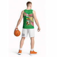 Ethiopia Christmas Basketball Jersey with Santa Riding Lion Ethiopian Flag Colors and Tribal Pattern Design - Wonder Print Shop
