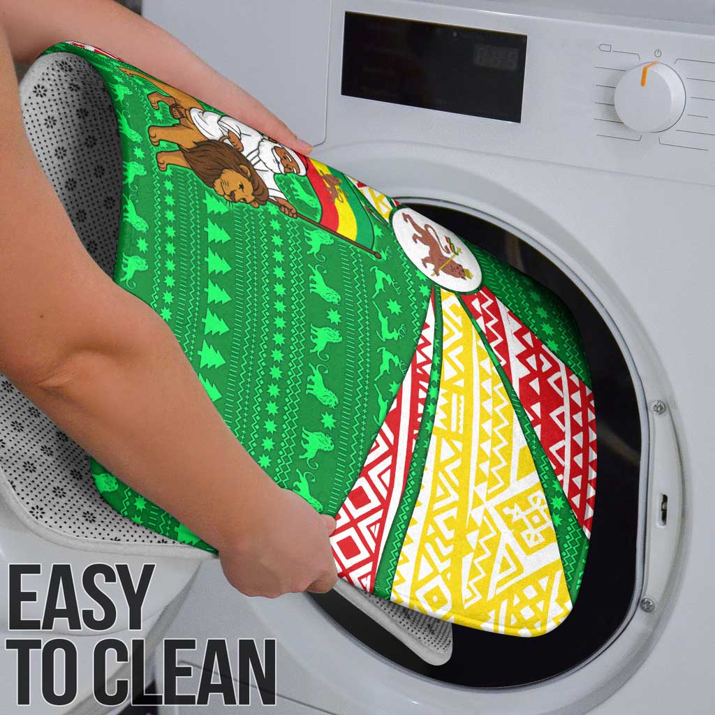 Ethiopia Christmas Bathroom Set with Santa Riding Lion Ethiopian Flag Colors and Tribal Pattern Design - Wonder Print Shop