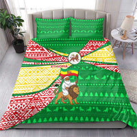 Ethiopia Christmas Bedding Set with Santa Riding Lion Ethiopian Flag Colors and Tribal Pattern Design - Wonder Print Shop