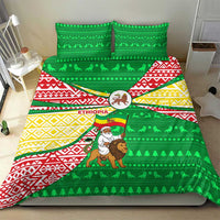Ethiopia Christmas Bedding Set with Santa Riding Lion Ethiopian Flag Colors and Tribal Pattern Design - Wonder Print Shop