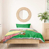 Ethiopia Christmas Bedding Set with Santa Riding Lion Ethiopian Flag Colors and Tribal Pattern Design - Wonder Print Shop
