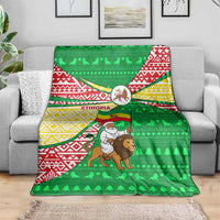 Ethiopia Christmas Blanket with Santa Riding Lion Ethiopian Flag Colors and Tribal Pattern Design - Wonder Print Shop