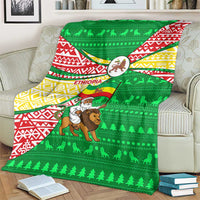 Ethiopia Christmas Blanket with Santa Riding Lion Ethiopian Flag Colors and Tribal Pattern Design - Wonder Print Shop