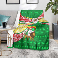 Ethiopia Christmas Blanket with Santa Riding Lion Ethiopian Flag Colors and Tribal Pattern Design - Wonder Print Shop