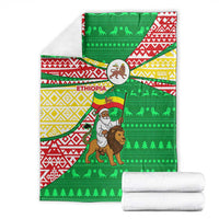 Ethiopia Christmas Blanket with Santa Riding Lion Ethiopian Flag Colors and Tribal Pattern Design - Wonder Print Shop