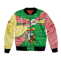 Ethiopia Christmas Bomber Jacket with Santa Riding Lion Ethiopian Flag Colors and Tribal Pattern Design - Wonder Print Shop