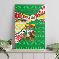 Ethiopia Christmas Canvas Wall Art with Santa Riding Lion Ethiopian Flag Colors and Tribal Pattern Design - Wonder Print Shop