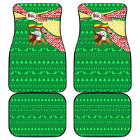 Ethiopia Christmas Car Mats with Santa Riding Lion Ethiopian Flag Colors and Tribal Pattern Design - Wonder Print Shop