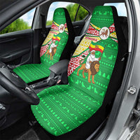 Ethiopia Christmas Car Seat Cover with Santa Riding Lion Ethiopian Flag Colors and Tribal Pattern Design - Wonder Print Shop