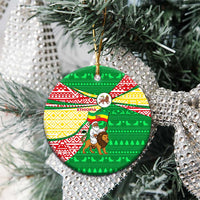 Ethiopia Christmas Ceramic Ornament with Santa Riding Lion Ethiopian Flag Colors and Tribal Pattern Design - Wonder Print Shop