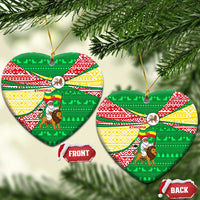 Ethiopia Christmas Ceramic Ornament with Santa Riding Lion Ethiopian Flag Colors and Tribal Pattern Design - Wonder Print Shop