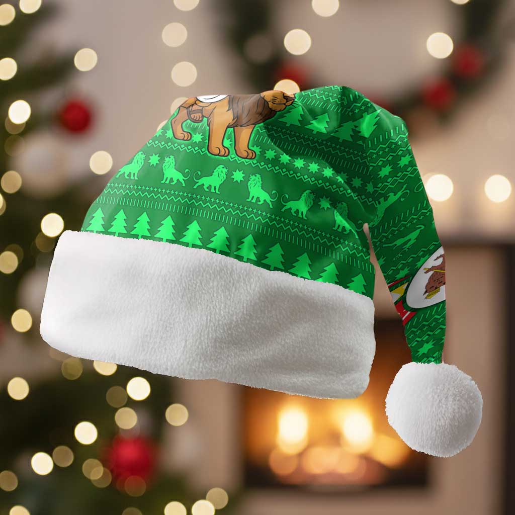 Ethiopia Christmas Santa Hat with Santa Riding Lion Ethiopian Flag Colors and Tribal Pattern Design - Wonder Print Shop