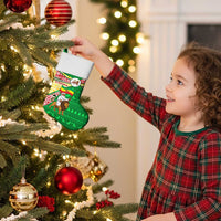 Ethiopia Christmas Stocking with Santa Riding Lion Ethiopian Flag Colors and Tribal Pattern Design - Wonder Print Shop