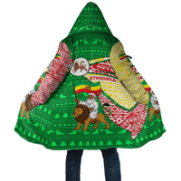 Ethiopia Christmas Cloak with Santa Riding Lion Ethiopian Flag Colors and Tribal Pattern Design - Wonder Print Shop