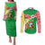 Ethiopia Christmas Couples Matching Puletasi and Long Sleeve Button Shirt with Santa Riding Lion Ethiopian Flag Colors and Tribal Pattern Design - Wonder Print Shop