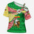 Ethiopia Christmas Cross Shoulder Shirt with Santa Riding Lion Ethiopian Flag Colors and Tribal Pattern Design - Wonder Print Shop
