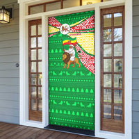 Ethiopia Christmas Door Cover with Santa Riding Lion Ethiopian Flag Colors and Tribal Pattern Design - Wonder Print Shop