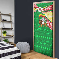 Ethiopia Christmas Door Cover with Santa Riding Lion Ethiopian Flag Colors and Tribal Pattern Design - Wonder Print Shop