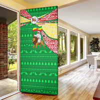 Ethiopia Christmas Door Cover with Santa Riding Lion Ethiopian Flag Colors and Tribal Pattern Design - Wonder Print Shop
