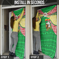 Ethiopia Christmas Door Cover with Santa Riding Lion Ethiopian Flag Colors and Tribal Pattern Design - Wonder Print Shop