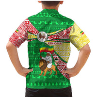 Ethiopia Christmas Family Matching Mermaid Dress and Hawaiian Shirt with Santa Riding Lion Ethiopian Flag Colors and Tribal Pattern Design - Wonder Print Shop