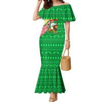 Ethiopia Christmas Family Matching Mermaid Dress and Hawaiian Shirt with Santa Riding Lion Ethiopian Flag Colors and Tribal Pattern Design - Wonder Print Shop