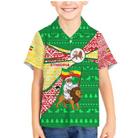 Ethiopia Christmas Family Matching Mermaid Dress and Hawaiian Shirt with Santa Riding Lion Ethiopian Flag Colors and Tribal Pattern Design - Wonder Print Shop