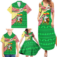 Ethiopia Christmas Family Matching Summer Maxi Dress and Hawaiian Shirt with Santa Riding Lion Ethiopian Flag Colors and Tribal Pattern Design - Wonder Print Shop