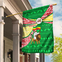 Ethiopia Christmas Garden Flag with Santa Riding Lion Ethiopian Flag Colors and Tribal Pattern Design - Wonder Print Shop