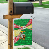 Ethiopia Christmas Garden Flag with Santa Riding Lion Ethiopian Flag Colors and Tribal Pattern Design - Wonder Print Shop