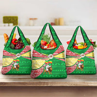 Ethiopia Christmas Grocery Bag with Santa Riding Lion Ethiopian Flag Colors and Tribal Pattern Design - Wonder Print Shop