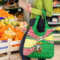 Ethiopia Christmas Grocery Bag with Santa Riding Lion Ethiopian Flag Colors and Tribal Pattern Design - Wonder Print Shop