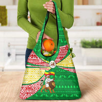 Ethiopia Christmas Grocery Bag with Santa Riding Lion Ethiopian Flag Colors and Tribal Pattern Design - Wonder Print Shop