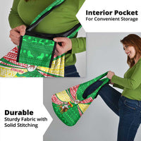 Ethiopia Christmas Grocery Bag with Santa Riding Lion Ethiopian Flag Colors and Tribal Pattern Design - Wonder Print Shop