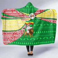 Ethiopia Christmas Hooded Blanket with Santa Riding Lion Ethiopian Flag Colors and Tribal Pattern Design - Wonder Print Shop