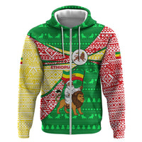 Ethiopia Christmas Hoodie with Santa Riding Lion Ethiopian Flag Colors and Tribal Pattern Design - Wonder Print Shop