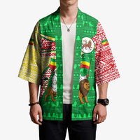 Ethiopia Christmas Kimono with Santa Riding Lion Ethiopian Flag Colors and Tribal Pattern Design - Wonder Print Shop