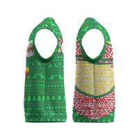 Ethiopia Christmas Knitted V-Neck Vest with Santa Riding Lion Ethiopian Flag Colors and Tribal Pattern Design - Wonder Print Shop